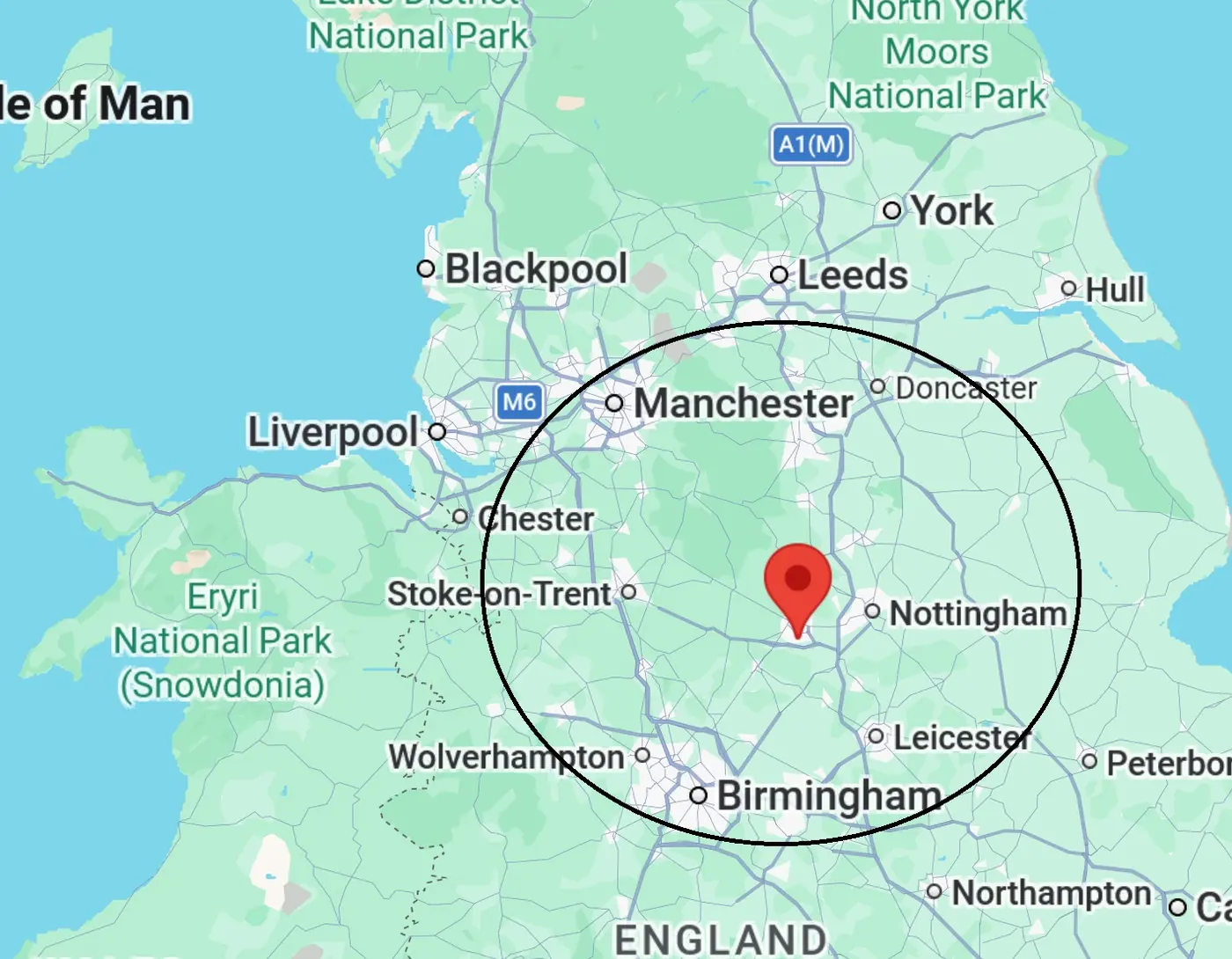 Main Midlands recovery coverage area around Derby